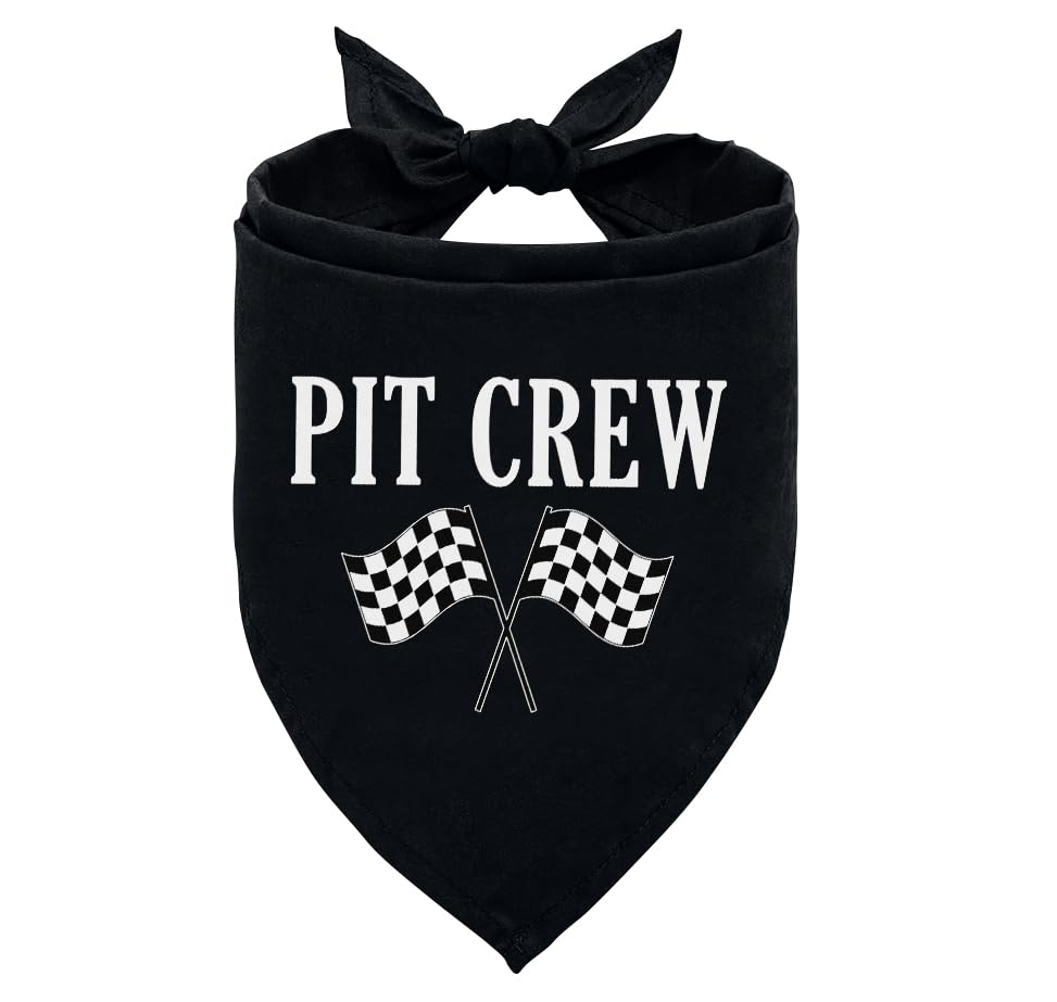 Pit Crew Dog Bandana - Checkered Flags Race Car Flag, Funny Cute Triangle Scarf for Small Medium Dogs (M), Gift for Dog Lovers