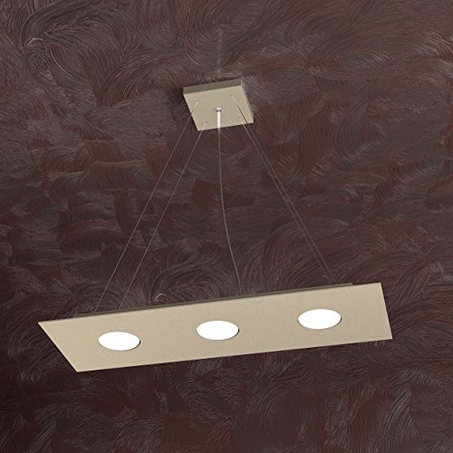 Plafonnier LED 3 lampes rectangulaire métal sable luminaire salon moderne