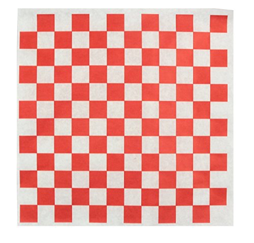 Deli Wax Paper Sheets - Food Paper Liners for Plastic Food Basket. Grease Resistant - Red and White Checkered Sheets 12x12 - Free eBook