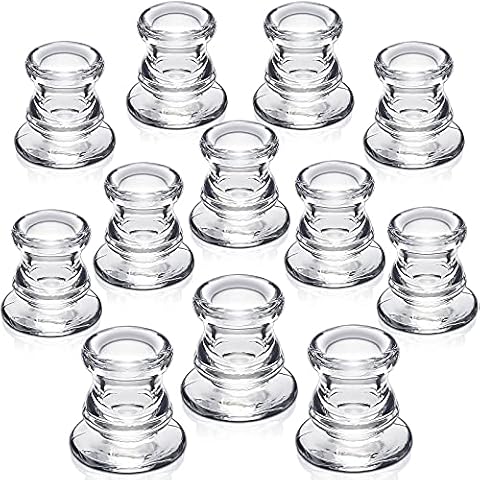 NITIME Candlestick Holders Bulk - 12PCS Taper Candle Holders for Table Centerpiece - Thick Glass Candle Holders for Wedding, Party and Festival Decoration Cover