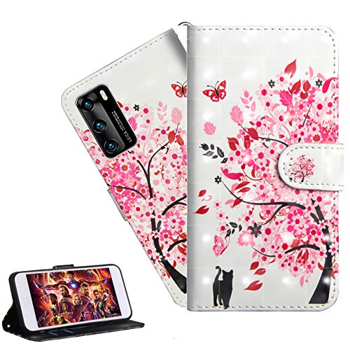 LEMAXELERS LG K52 / LG K42 Hülle,Für LG K52 Handyhülle Glitzer 3D Süßes Cat Blumen Flip Hülle PU Leder Cover Magnet Schutzhülle Tasche Skin Ständer Handytasche für LG K52,YX Cat Tree