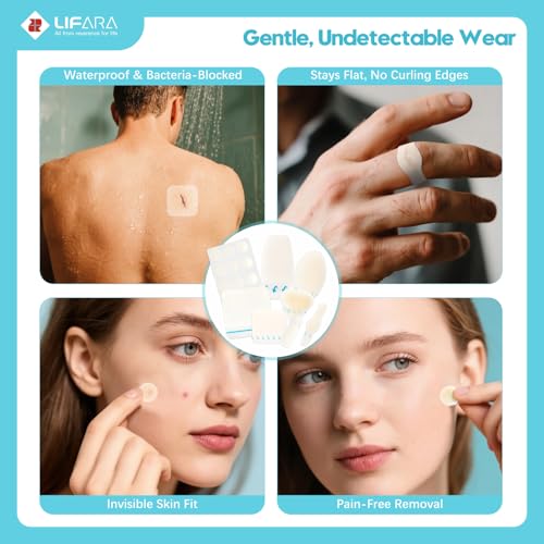 Image of LIFARA Hydrocolloid Wound Dressing 2 inch x 2 inch, 2X Fast Moist Healing, Adhesive Waterproof Bandages for Bedsore, Burn, Blister, Acne Care, Sterile and Waterproof, Home First Aid Kit Essential, 10 Pack