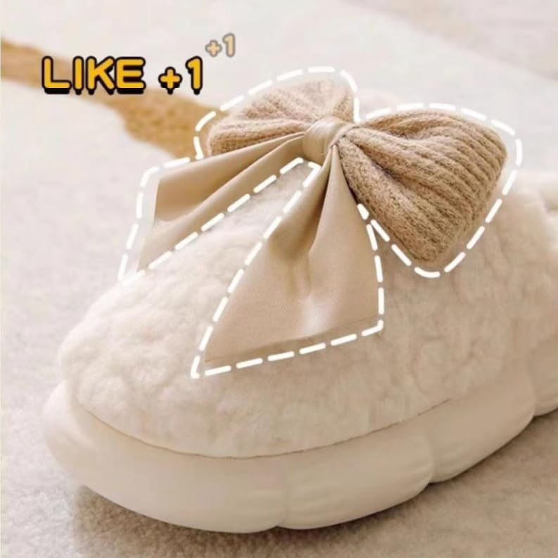 Plush Cute Bow Slippers for Women – Furry Comfy Indoor Outdoor Non-Slip House Slippers - Image 4