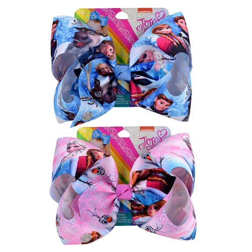 Jojo Siwa Bows, 2 Frozen Themed Large Jumbo 8 Inch Bow Hair Gift for Girls, Jojo Siwa Style Bow Fashion Hair Accessories (Frozen - 2 Pack)