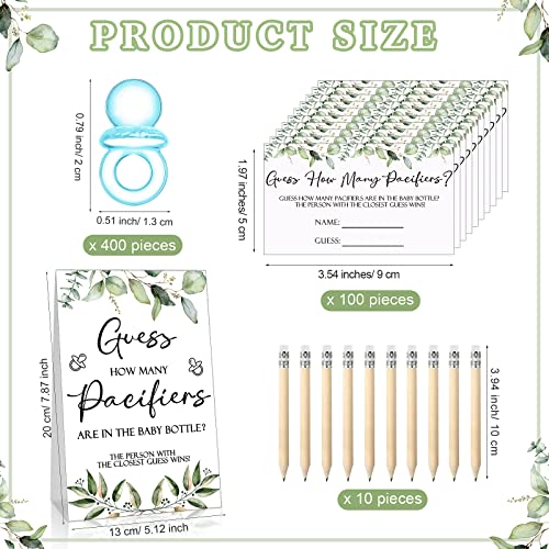 Image of Roowest 512 Pcs Baby Shower Games Guess How Many Pacifiers Sign 100 Small Guessing Games 10 HB Pencils 750ml Milk Bottle 400 Acrylic Pacifiers Decoration for Guest Gender Reveal(Blue,Plant)