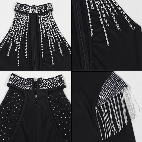 Image of Jigfar Women's Sexy Rhinestone Sheer Mesh See Through Bodycon Dress Birthday Party Club Night Outfits