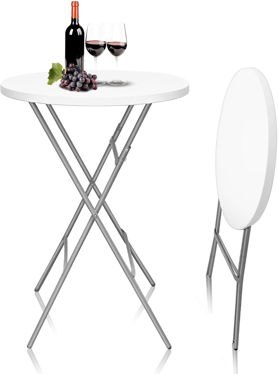 GUAGUA 32" Round Plastic Folding High Top Table - Versatile Bar, Cocktail & Portable Pub Table for Parties, Bistro & Events(White)