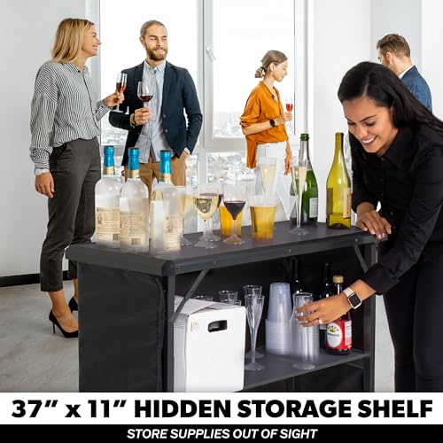 Image of GoBar Portable Bar Table for Events - Pop Up Mobile Bartending Station with Travel Carrying Case - 3 Skirts