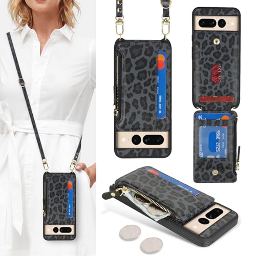 Étui portefeuille Pixel 7 Pro haut de gamme en cuir léopard noir texturé