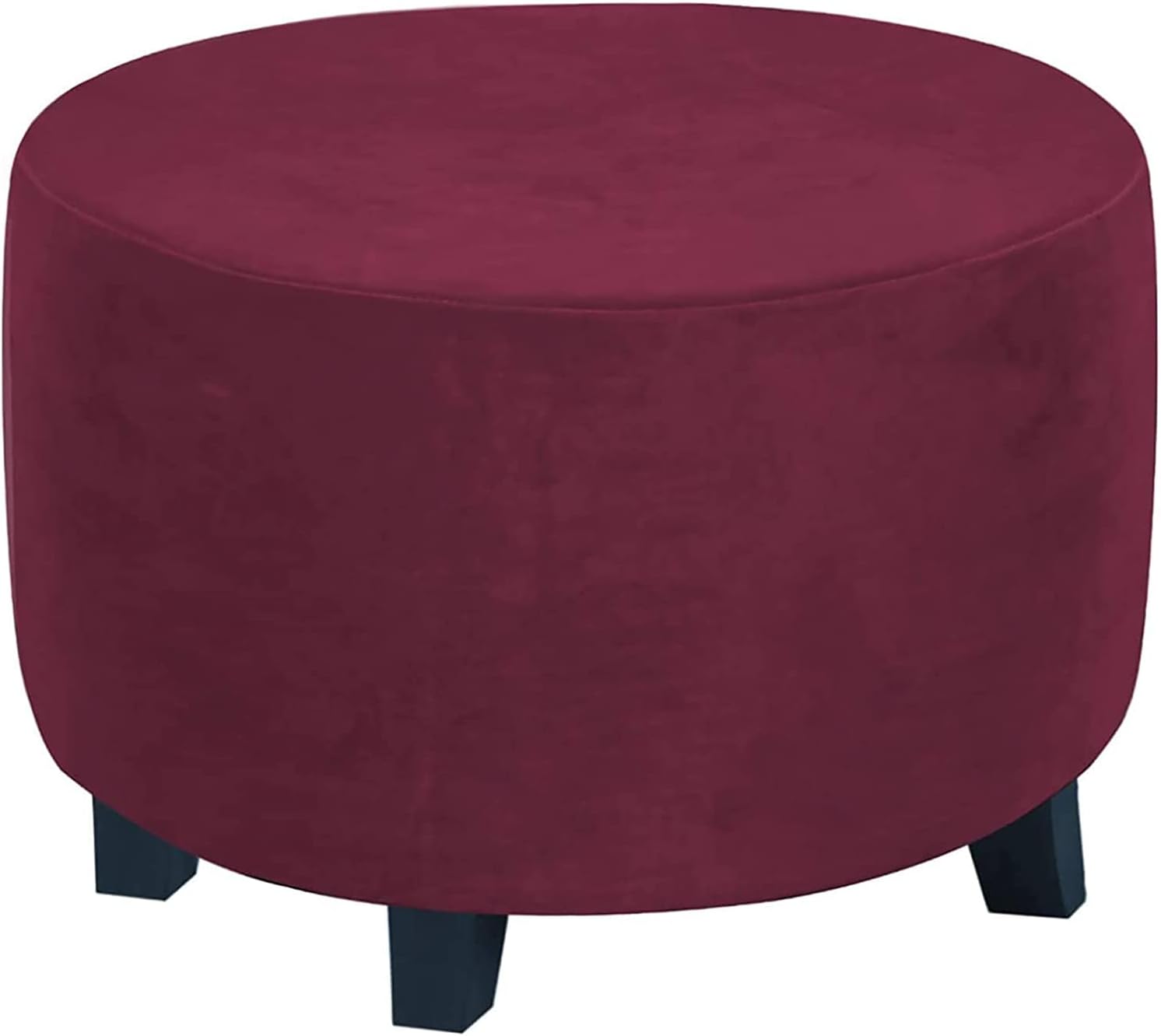 Konsilsa Velvet Ottoman Cover Round, Stretch Ottoman Slipcover Removable Round Footstool Covers Ottoman Protect Covers (Color : Red Wine, Size : Large)