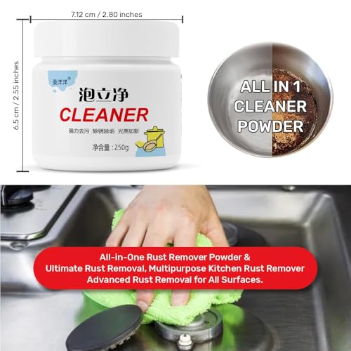 Image of All-in-One Rust Remover Powder with (1 Pic) Non-Scratch Disk cloth, Wash Ultimate Rust RemovaL, Multipurpose Kitchen Rust Remover Advanced Rust Removal for All Surfaces (250gm, 1 Pic)