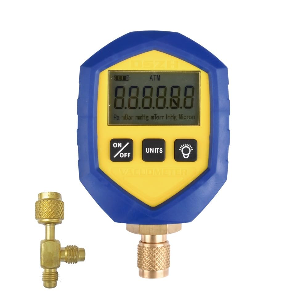 3S SuperSamaStore Digitaler Vakuummeter für Vakuumpumpe 1000 Pa ~ 0,01 Pa, professionelles Vakuumometer mit Batterien (4 AA-Batterien) mit Tee-Anschluss und Tragekoffer
