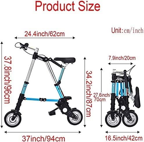 Zlyj Bici Pieghevole 8 Pollici, Bici Pieghevole In Alluminio Leggero, Bici Città Regolabile Comoda, Telaio In Alluminio, Bici Viaggio All'aperto Per Uomini Donne Blue - 8