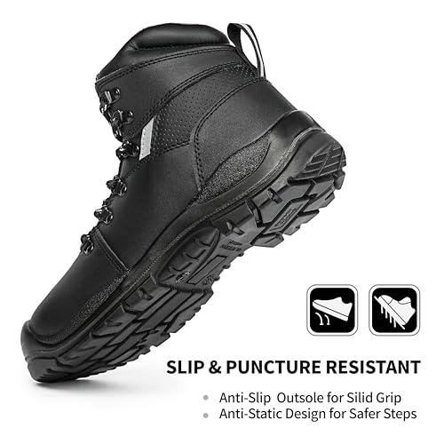 Steel Toe Work Boots for Men – Waterproof Leather, Slip Resistant, Shock Absorbing, Breathable Safety Boots for Construction, Industrial, Warehouse Use4