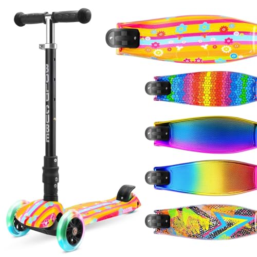BOLDCUBE 3 Wheel Kids Scooter Foldable Height Adjustable Kick Scooter with Flashing LED Light Up Wheels, Scooters for Kids Aged 5 to 10 Years Birthday Gift for Boys Girls 4-7 years old +