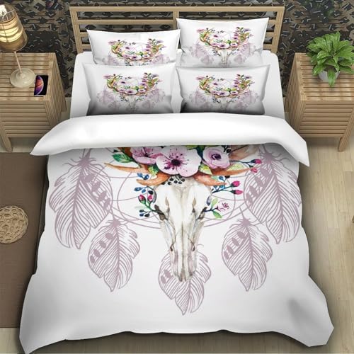Housse de couette fermeture éclair crâne de cerf fleuri résistante 140x200 - 5
