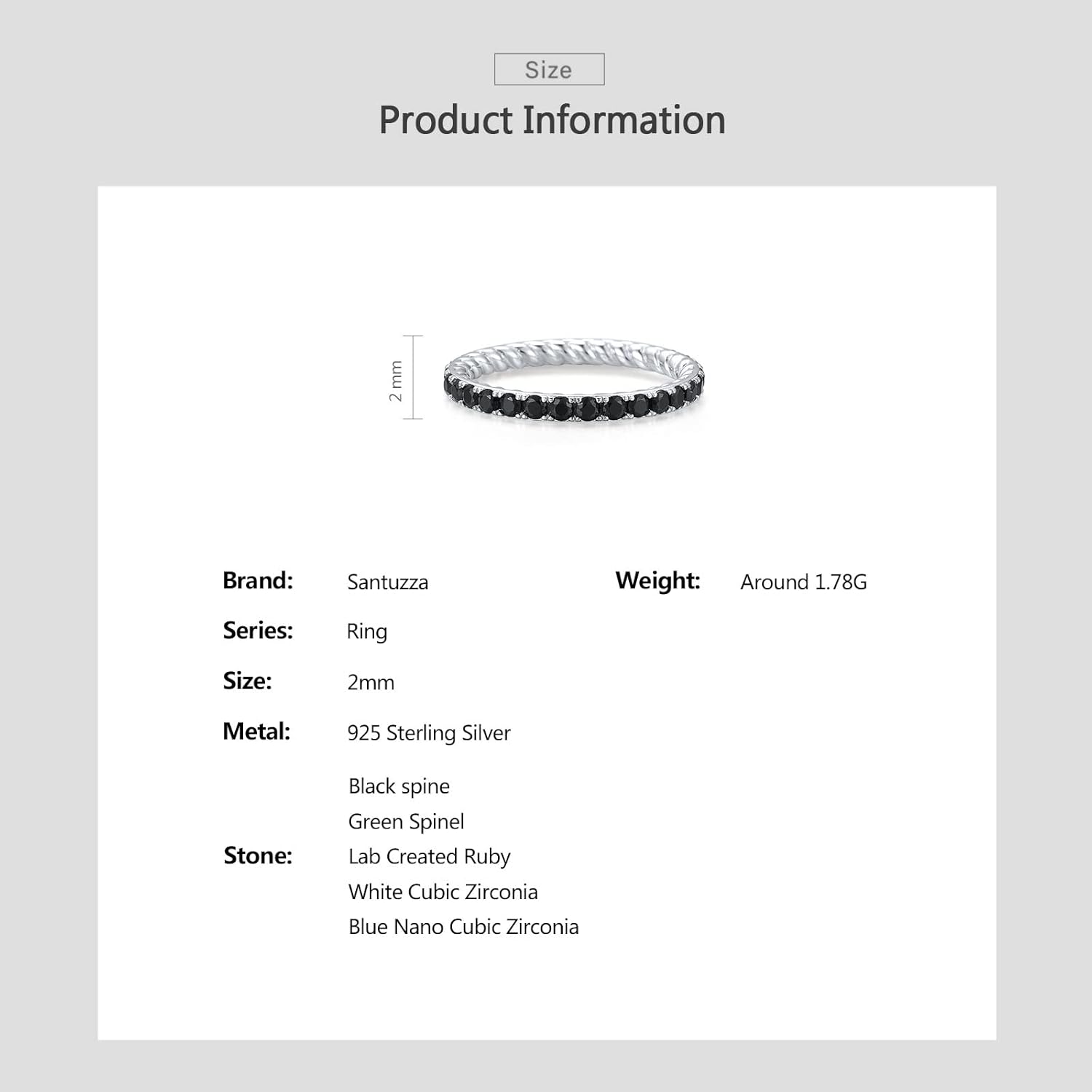 Santuzza 925 Sterling Silver Gemstone Stackable Ring Engagement Wedding Eternity Stacking Ring for Women