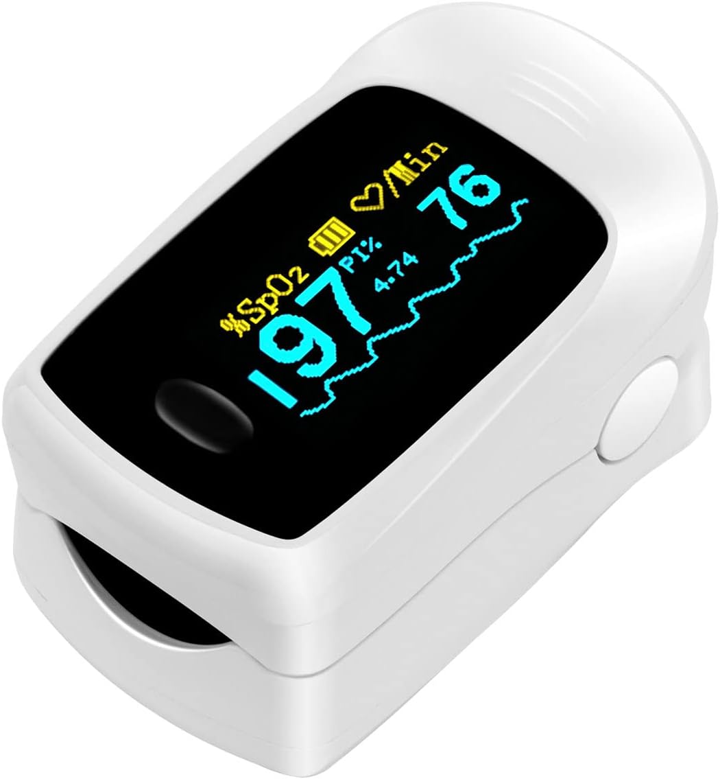 BLT M50 Oximeter Finger with Pulse, Blood Oxygen Meter Finger, Pulse Oximeter Fingertip, Saturation Monitor with SpO2, Plethysmograph and Perfusion Index, Batteries Included (White)