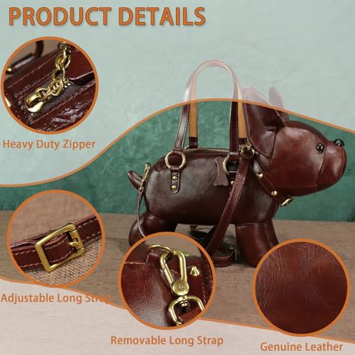 Genuine Leather Purses and Handbags for Women Unique Handmade French Bulldog Shape Crossbody Shoulder Bag Vintage Satchel4