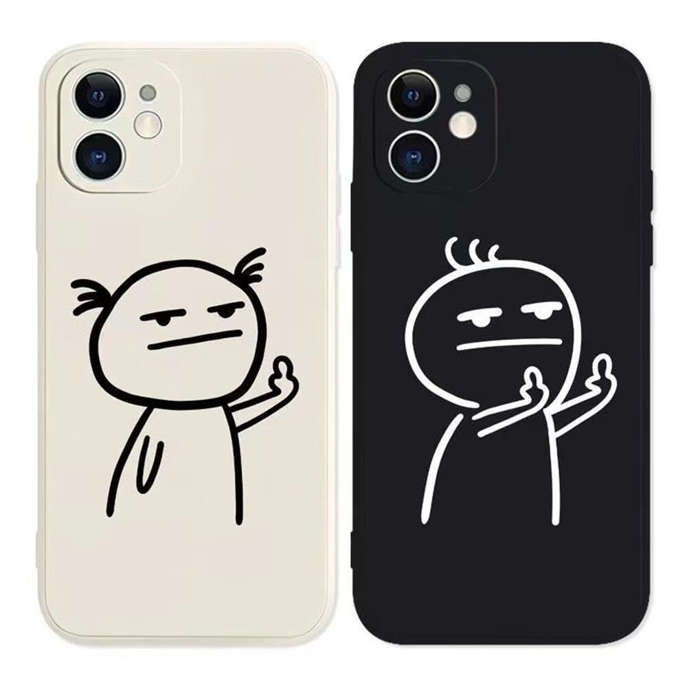 LUCKCOF ケース For iPhone 14 可愛い アニメ キャラクター 漫画 おもしろ 面白い カップル向け携帯ケース TPUカバー 衝撃吸収 落下防止 アイフォン 14 專用スマホ ケース カバー 薄型 特製スマホケース レンズ保護 スレ傷防止 人気 ファッションクリエイティブかわいい かわいい携帯電話ケース(黒)