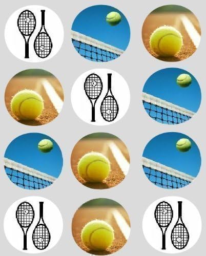 12 Tennis Themed Cupcake Toppers Rice Paper Precut 40mm Circle Cake Decorat Amazon Co Uk Grocery