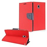 Z-GEN - for Samsung Galaxy J3 Star/Achieve/Aura/Orbit, J3V 3rd Gen 2018 Denim Wallet Case - Blue/Red