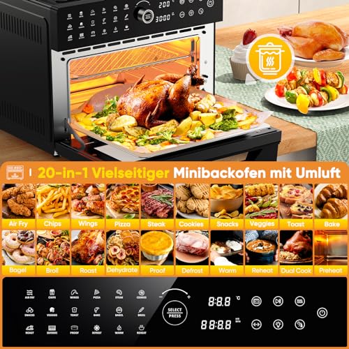 30L Heißluftfritteuse XXL Minibackofen mit LED-Touchscreen, Minibackofen mit Umluft mit 20 Programmen und Zwei Kochmodi, 1800W Heissluftfritteuse Air Fryer Oven ohne Öl, 8h Timer, Rezeptbuch,7 Anhänge – Bild 5