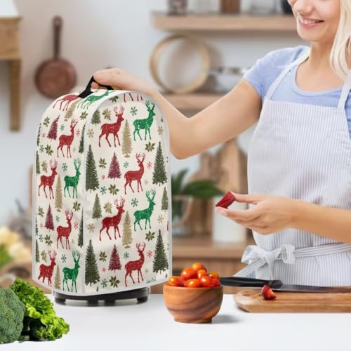 Image of Christmas Trees Deer Blender Dust Cover, Anti Fingerprint Polyester Stand Mixer or Coffee Maker Appliance Protector, Holiday Machine Washable Blender Cover for Kitchen Appliance