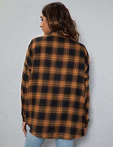 Blooming Jelly Women's Button Down Shirts Plaid Long Sleeve Collared Business Casual Tops Work Blouses V Neck T Shirts Flannel Shirts For Women (Medium,Brown Plaid) #TOP3