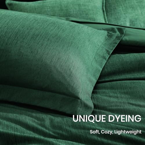 Image of Monbix Queen Comforter Set - 7 Pieces Cationic Dyeing Emerald Green Bed in a Bag Queen Bedding Sets with Comforter, Sheets, Pillowcases & Shams, Reversible Bedding Comforters Sets