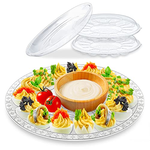 Pack of 2 12â€ Deviled Egg Trays with Lids, Disposable Deviled Egg Carrier with Stackable Dome Lid, 15 Egg Slots - Reusable, Recyclable, (2-Pack)