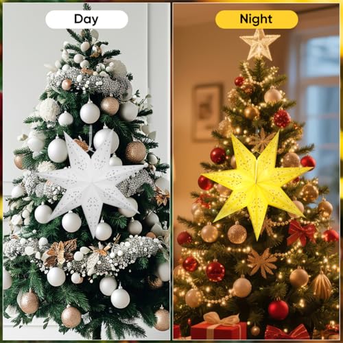 Image of LIOOBO Paper Star Lantern Lampshade Star Light Cover Garland Lantern Pendant Xmas Tree Topper for Christmas New Year Birthday Wedding Home Party Dercor Indoor and Outdoor 17.7 Inch