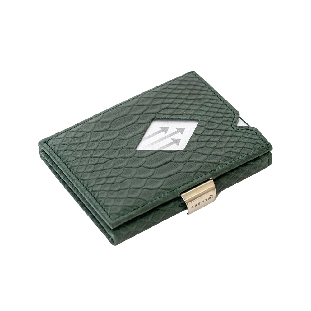 Leather Trifold Wallet Cobra - RFID Blocking w/Stainless Steel Locking Clip, Green, Rfid Wallet