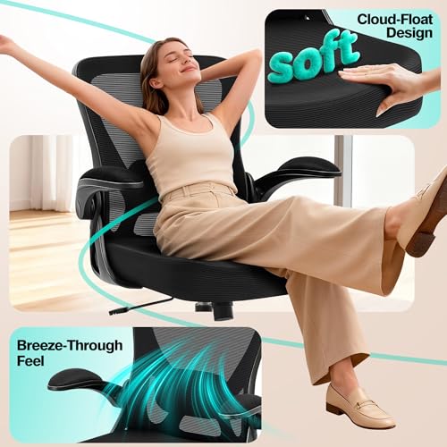 Image of AreShark Office Chair - Ergonomic Breathable Mesh Desk Chair with Adjustable Lumbar Support and Flip-up Armrests - Executive High Back Rolling Swivel Comfortable Computer Gaming Chair for Home Office