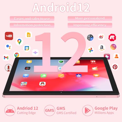 Image of 10.1 inch Android 12 Tablet, 4G LTE Dual SIM, 4GB RAM 32GB ROM, Octa-Core MT6755, 13MP Rear + 5MP Front Camera, 6000mAh Battery, 5-Point Touch, GMS Certified (Pink)