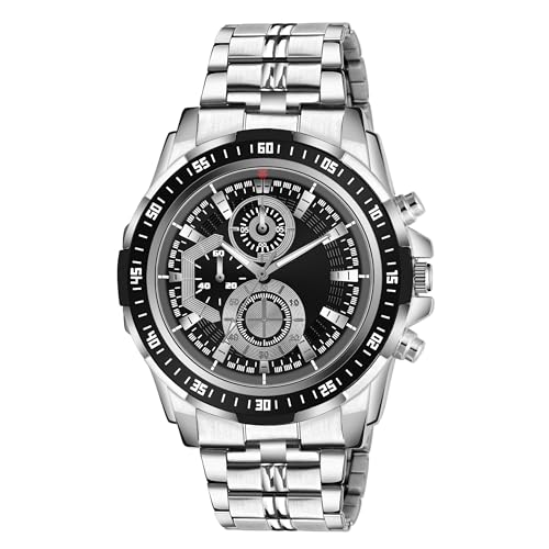 Image of Silver Phantom Chrono - Men's Luxury Stainless Steel Chronograph Watch, Sporty Analog Quartz, Waterproof, Multifunction Dial, for Men DLX