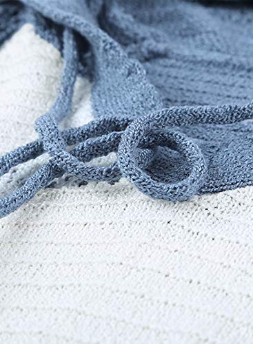 Blencot Women's Casual Color Block Hoodies Sweater Long Sleeve Drawstring Pullover Sweatshirts Fashion Knitted Tops Blue L #TOP2