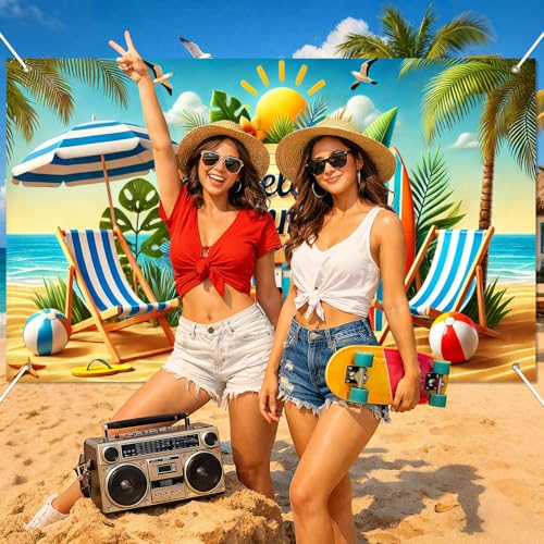 Image of BlissYard Hello Summer Banner 71 x 43 Inches Summer Party Decorations, Beach Theme Party Decorations Hawaiian Party Decorations, Aloha Banner for Luau Tiki Party Supplies, Beach Party Decorations