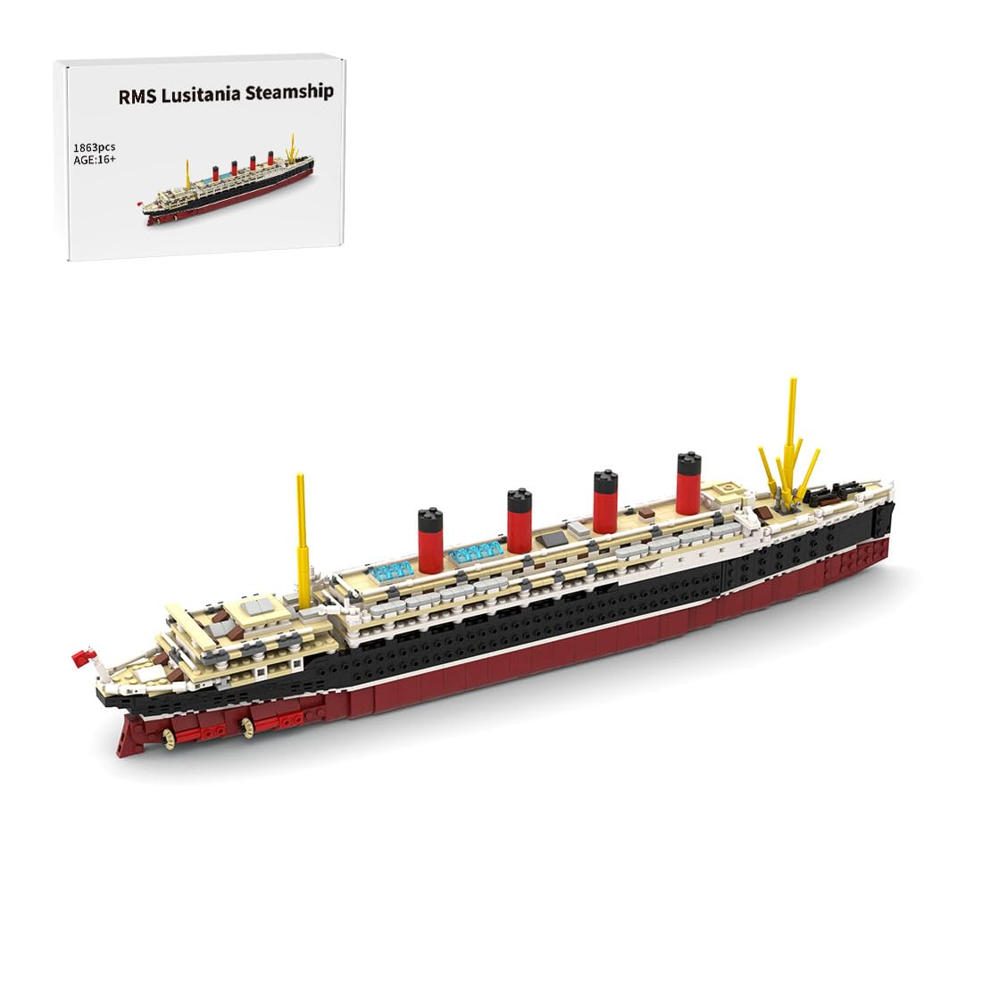 RMS Lusitania Dampfschiff Modellbausatz, 1:400 Cruise Ship Groß Klemmbausteine, Home und Büro-Deko & Modular Building Geschenk für Erwachsene & Sammler - 1863 Teile