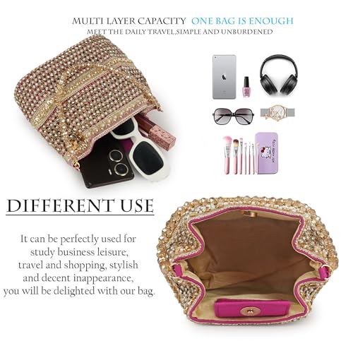 Image of Nevis Silk Fabric Premium Pearl & Crystal Embroidered Potli Bag for Women | Ethnic Bridal Clutch with Golden Handle | Party & Wedding | Potli Bag