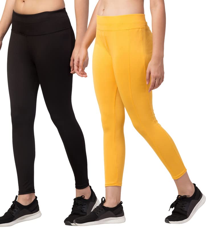 Image of BLUECON Gym wear Leggings Ankle Length Workout Pants | Stretchable Tights | Mid Waist Sports Fitness Yoga Track Pants for Girls & Women (Pack of 2)