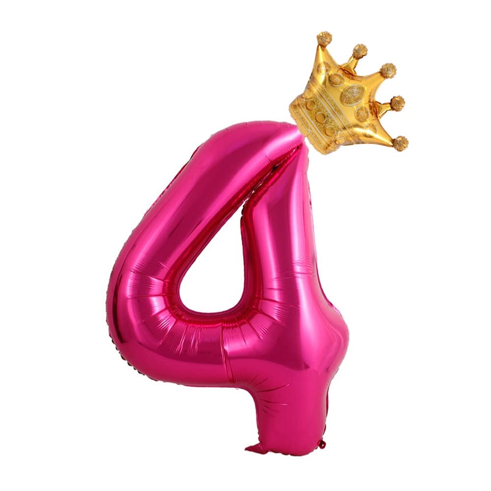 Amazon | 40インチ ホットピンク 王冠 数字4個 風船 4歳の誕生日