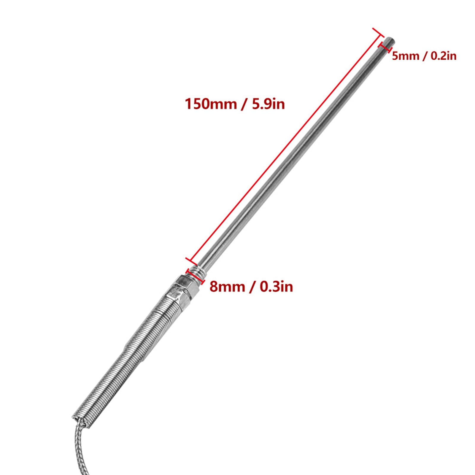 Respicefinem M8 Thread Type K Thermocouple 150mm Probe Temperature Sensor Wire with 0 400? Measurement Range and Optional Cable Lengths from 1m to 5m Terminal Connectors and 5mm (1M)