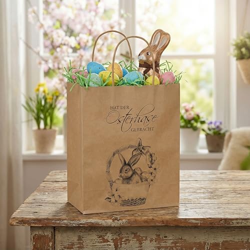 Nordstern Ostern Geschenktüten 6er Set - Papiertüten mit Henkel als Geschenkverpackung - Ostertüten zum Befüllen inkl. 6x Klappkarten, Grußkarten