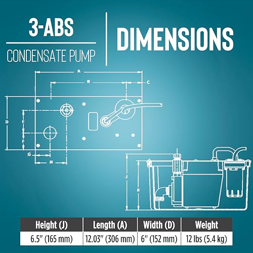 Image of Little Giant 3-ABS 1 /12 HP, 115 Volt, 310 GPH Automatic Shallow Pan Condensate Removal Pump with Condensate Collection Tank, Black /Blue, 551320