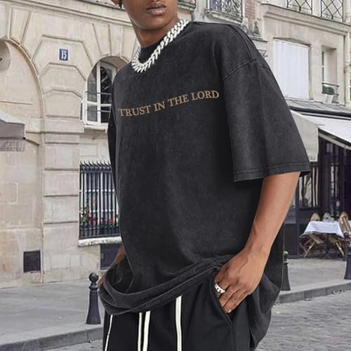 Mens Oversized Christian Shirts God Faith Jesus Religious Tshirts Trust in The Lord Bible Verse Tees Acid Wash Tops4