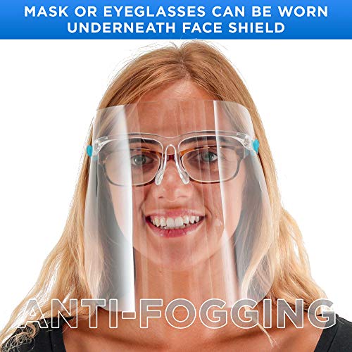 Image of TCP Global Salon World Safety Face Shields with Glasses Frames (Pack of 25) - Ultra Clear Protective Full Face Shields to Protect Eyes, Nose, Mouth - Anti-Fog PET Plastic, Goggles