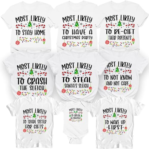 Family Christmas Shirts - Most Likely Sayings Shirts Matching Outfits for Photoshoot, Matching Christmas Shirts for Couples(Christmas Matching Family Shirt)3