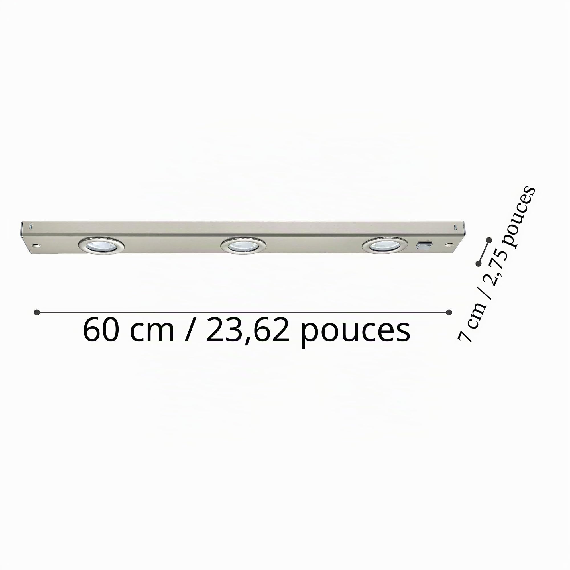 EGLO LED lampe sous meuble Kob LED, lampe de cuisine 3 flammes en métal | argenté, lampe de cuisine avec interrupteur à bascule, éclairage de cuisine LED blanc chaud