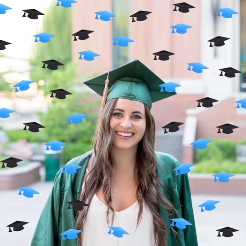 Image of Blue and Black Graduation Cap Confetti 2026, Class of 2026 Table Centerpiece Grad Confetti for 2026 Graduation Party Decorations Supplies